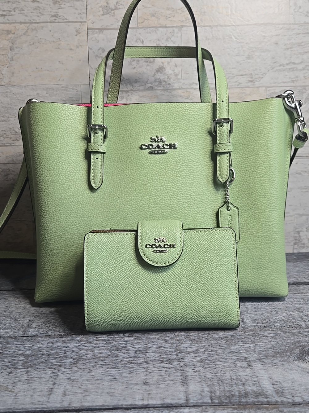 Coach Mollie Tote 25 with Matching Wallet Pale Pistachio Set Crossbody Strap - Picture 2 of 16